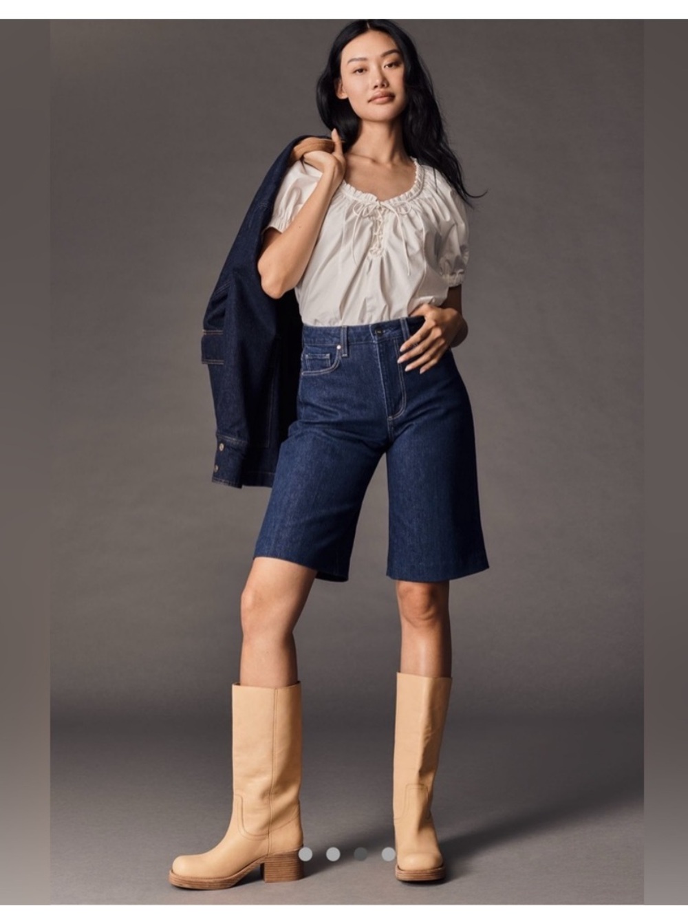 PAIGE Dark Blue Denim Bermuda Shorts